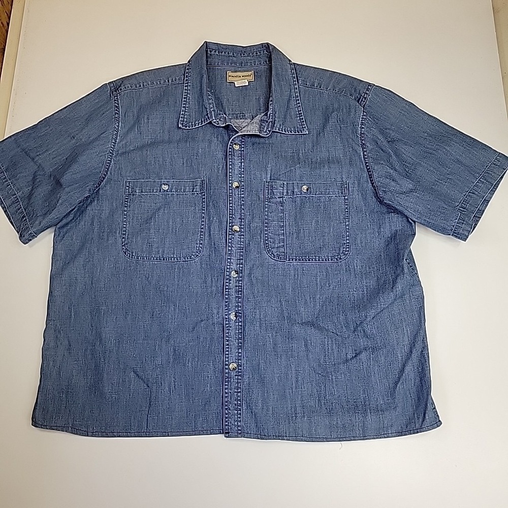 Scandia Woods Mens Size 2XShort Sleeve Shirt Button Front Denim 100% Cotton Blue